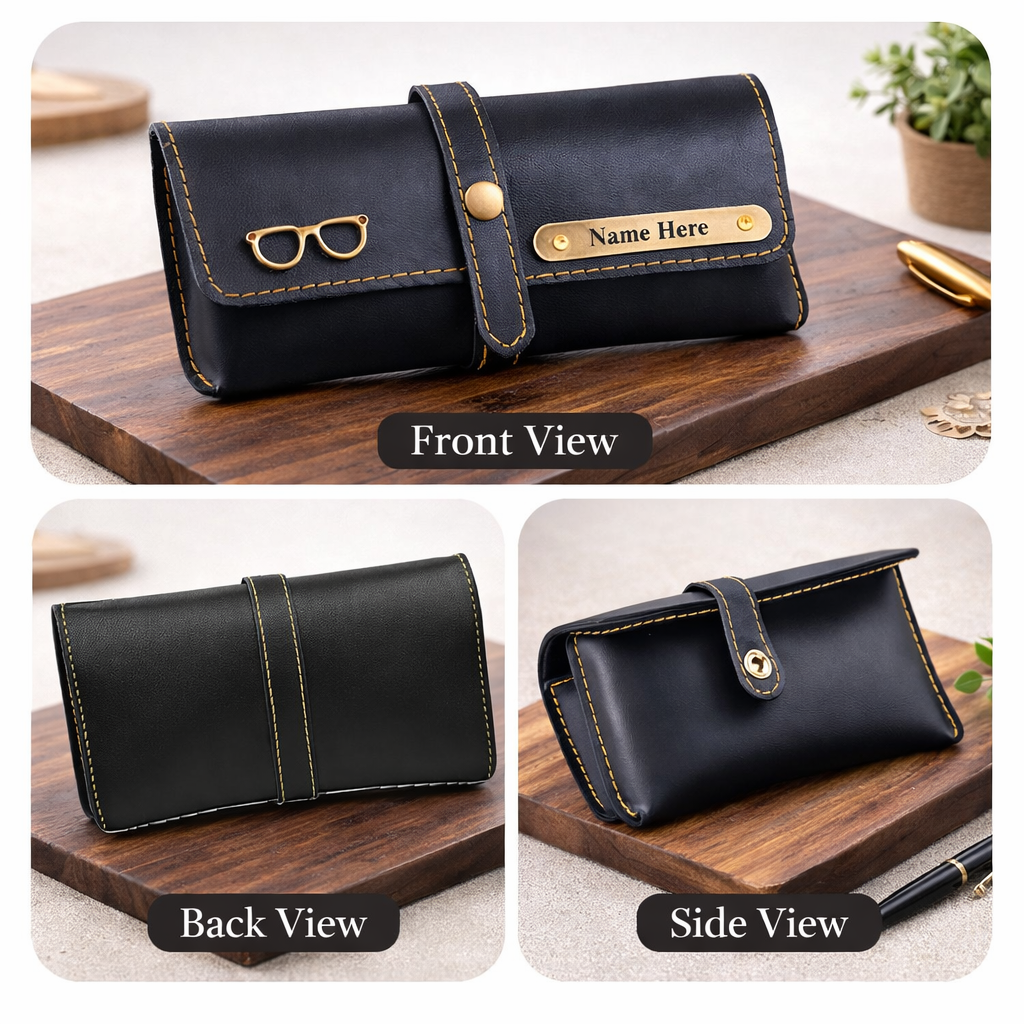 Personalized Name & Charm Leather Sunglass Case Cover for Men & Women