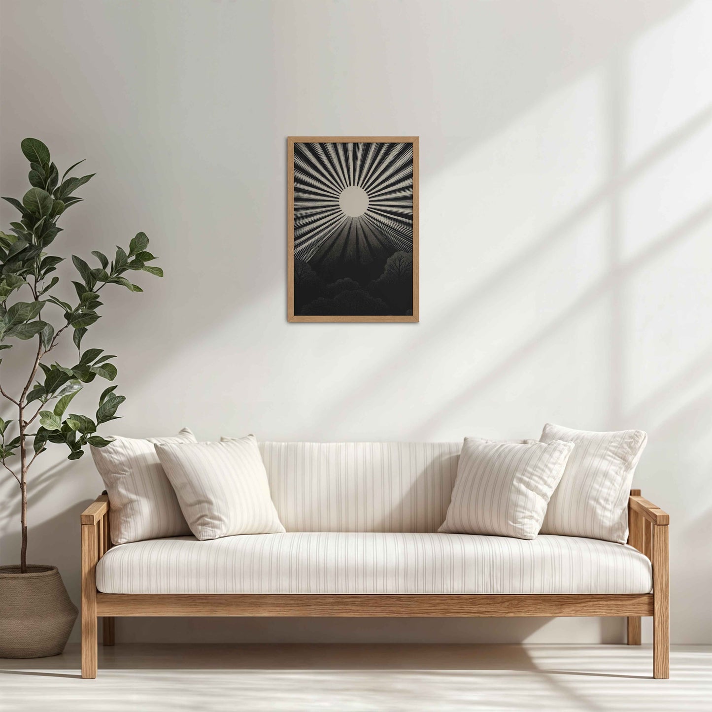 Living Room Cabinet Table Preview of Nature's Glow – Sunset & Trees Abstract Art Painting in Natrual Color Frame