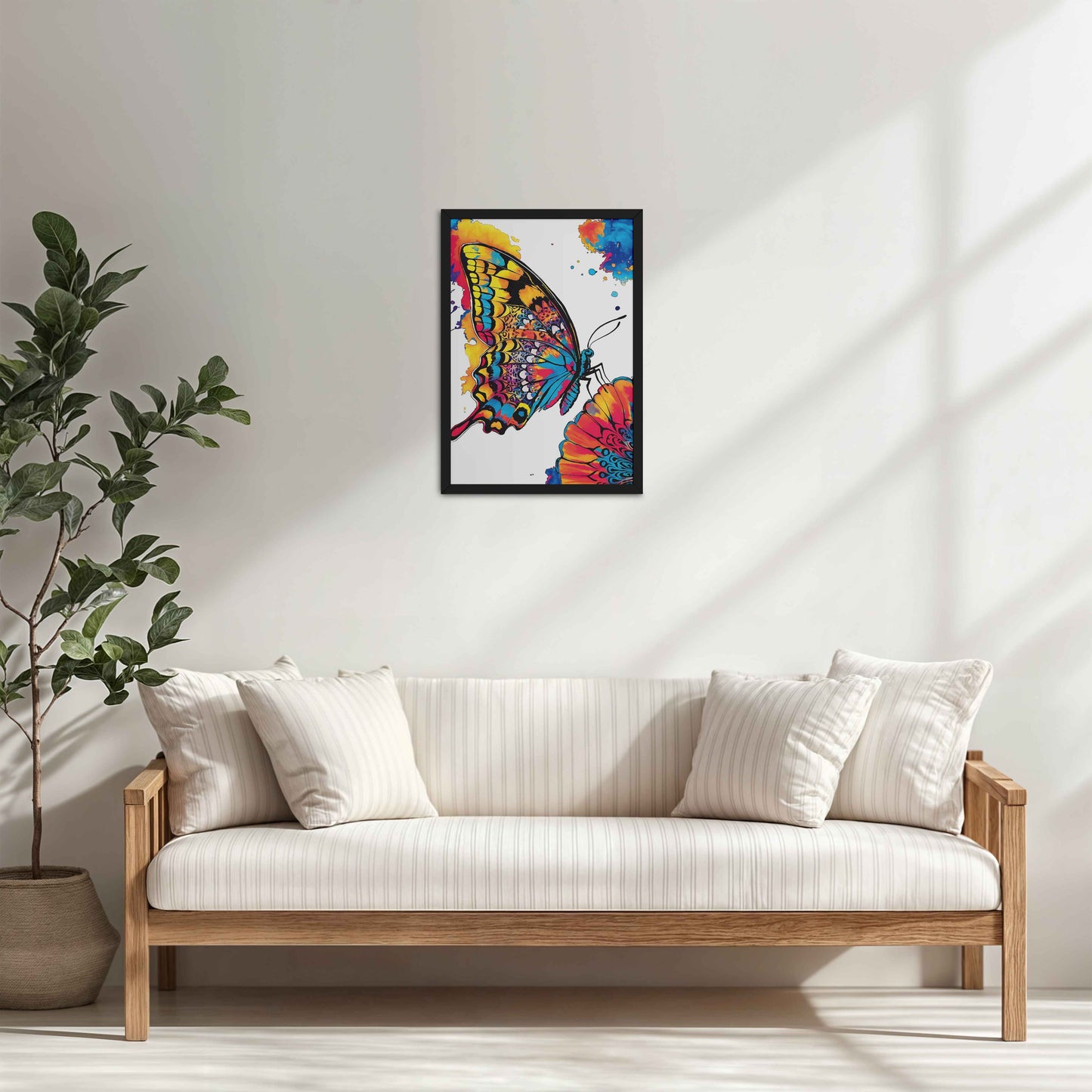 Living Room Cabinet Table Preview of Wings of Wonder – Colorful Butterfly Abstract Art in Black Color Frame