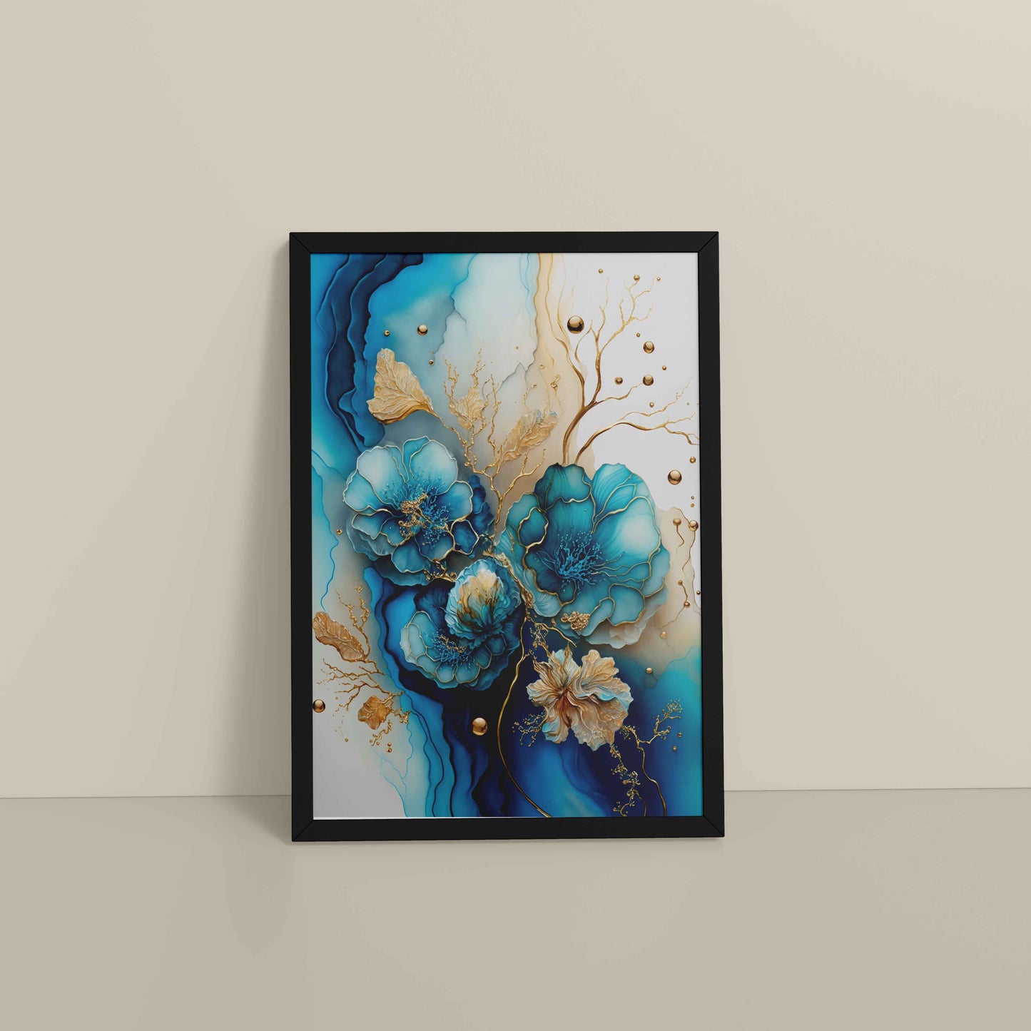 Floor View of Sun Between Peaks and Streams – Nature Abstract Art in Black Color Frame