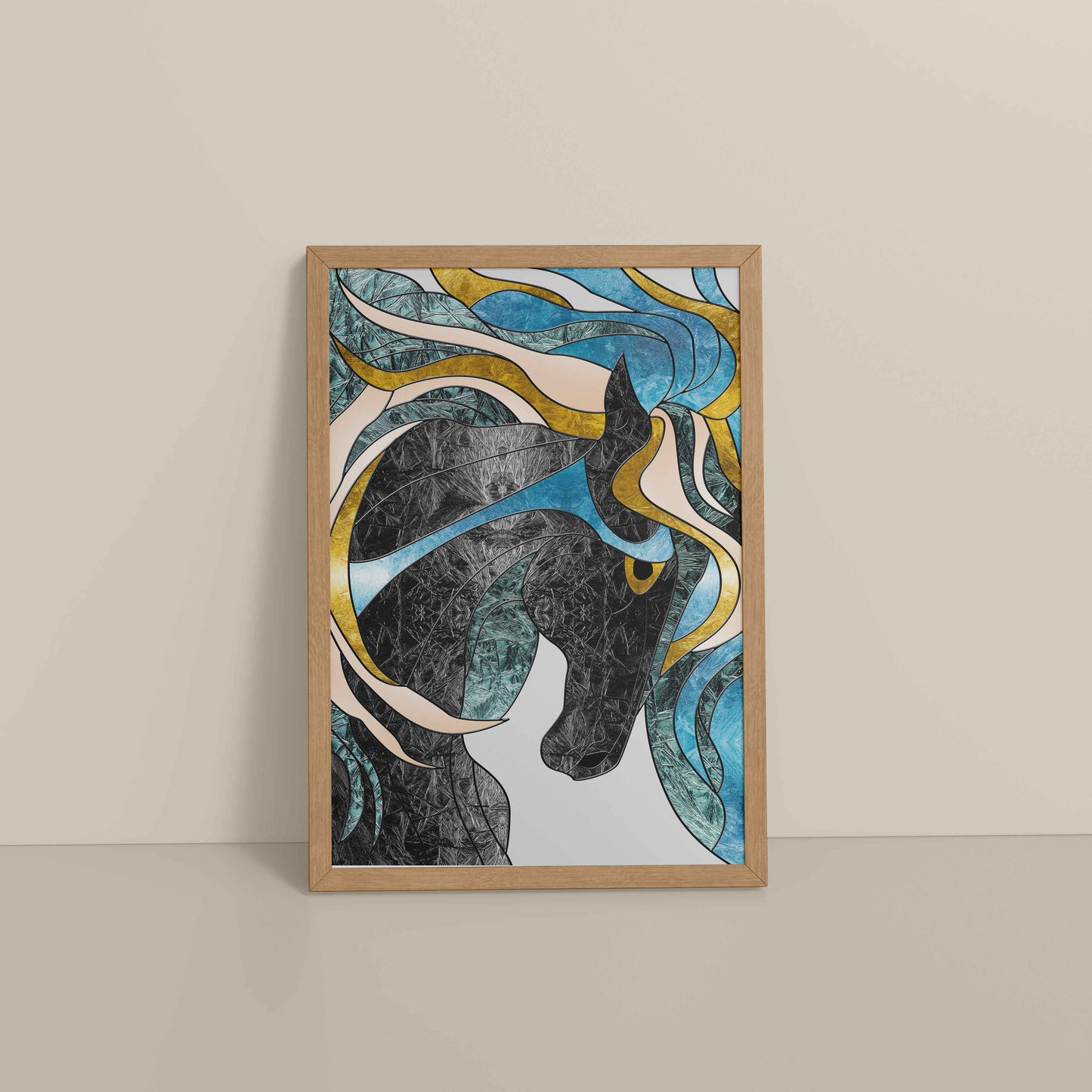 Floor View of Fluid Motion – Majestic Horse in Abstract Art in Natrual Color Frame
