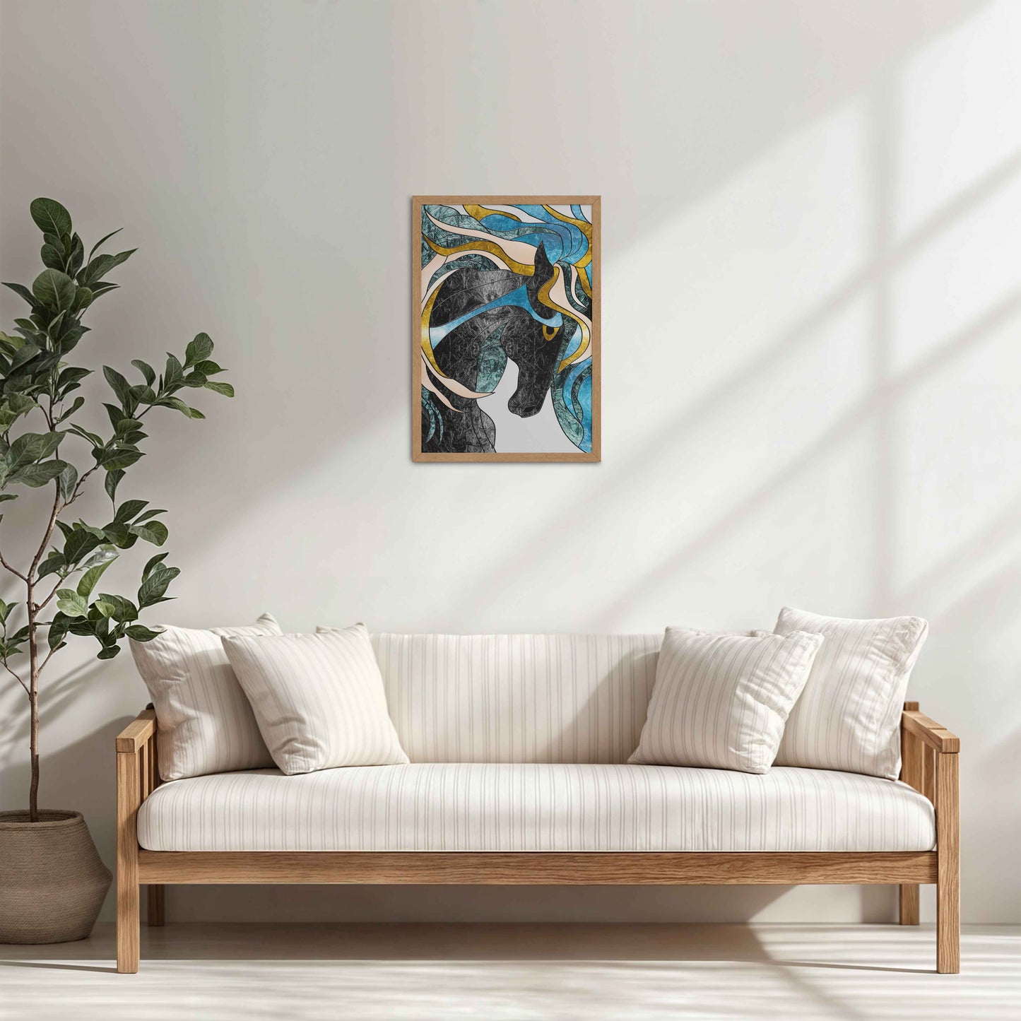 Living Room Cabinet Table Preview of Fluid Motion – Majestic Horse in Abstract Art in Natrual Color Frame