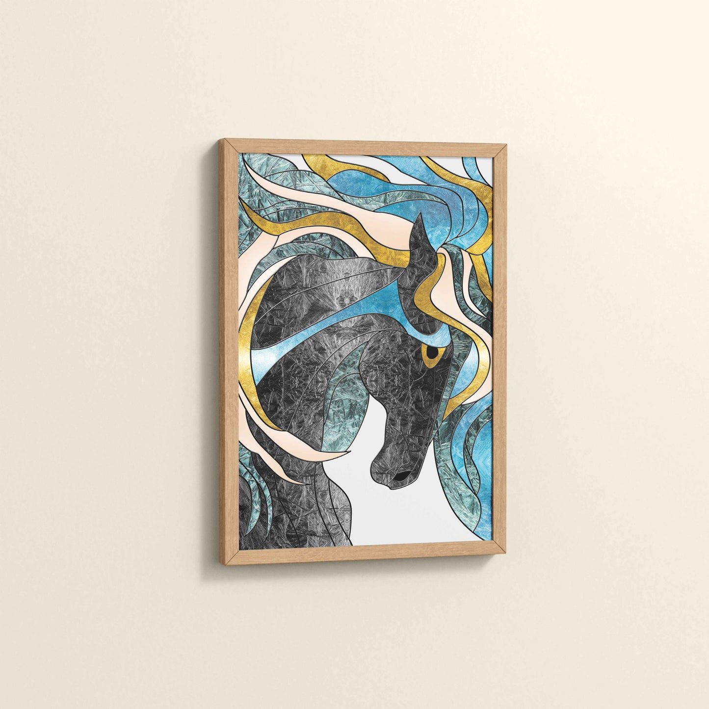 Side View of Fluid Motion – Majestic Horse in Abstract Art in Natrual Color Frame