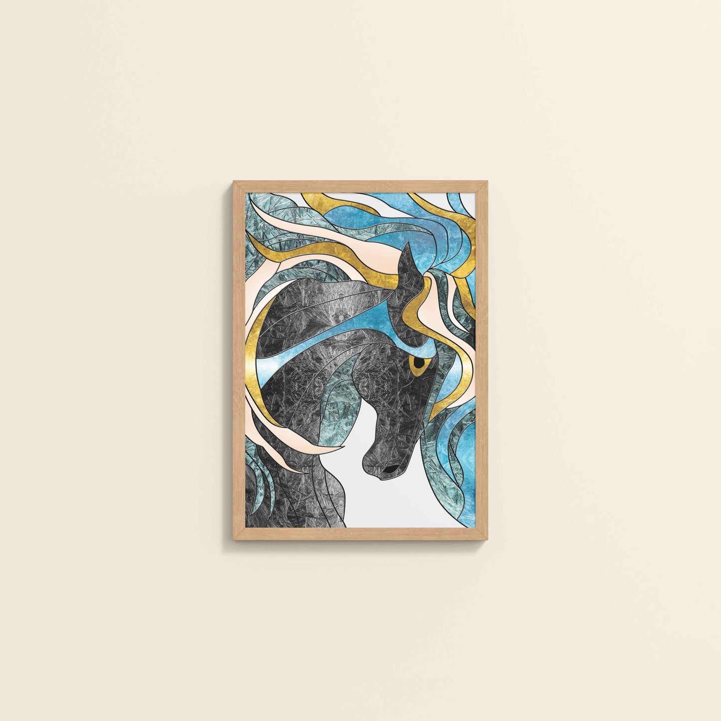 Wall View of Fluid Motion – Majestic Horse in Abstract Art in Natrual Color Frame