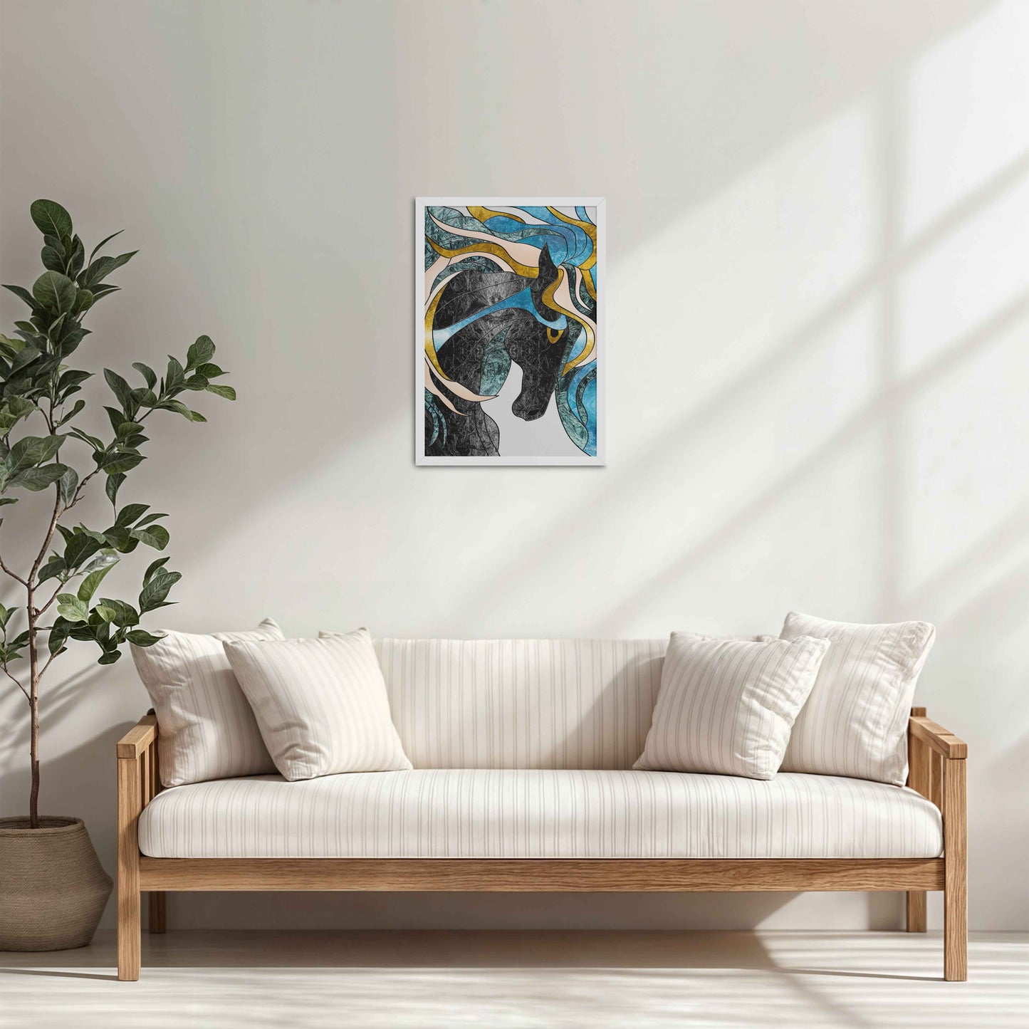 Living Room Cabinet Table Preview of Fluid Motion – Majestic Horse in Abstract Art in White Color Frame
