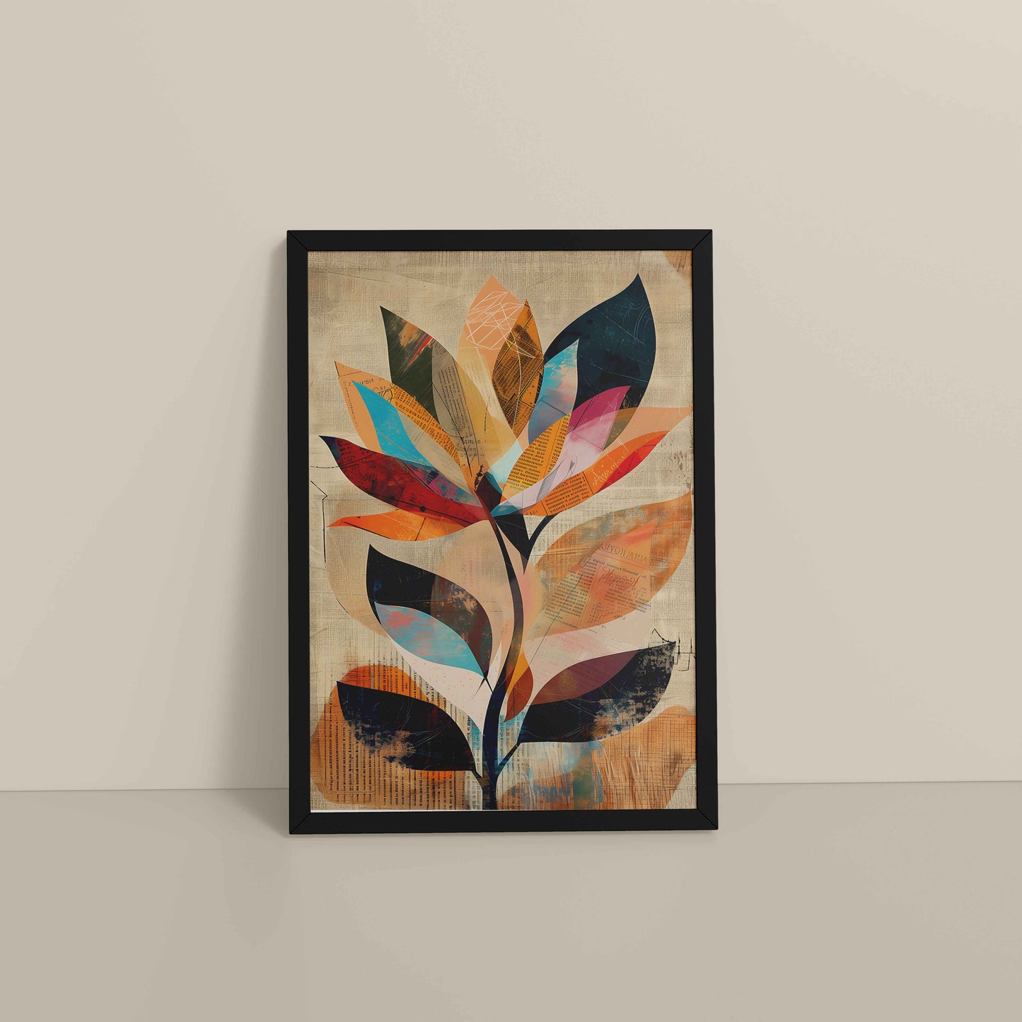 Floor View of Abstract Nature – Minimalist Boho Plant Art & Wall Decor in Black Color Frame