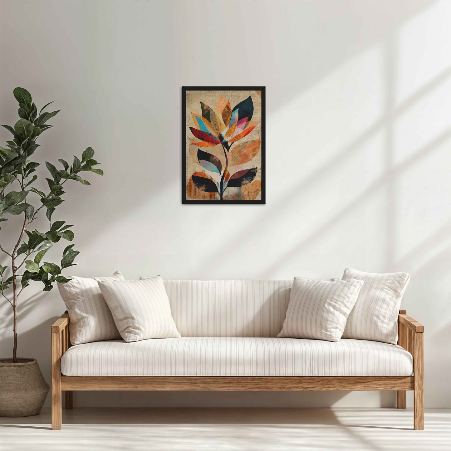 Living Room Cabinet Table Preview of Abstract Nature – Minimalist Boho Plant Art & Wall Decor in Black Color Frame