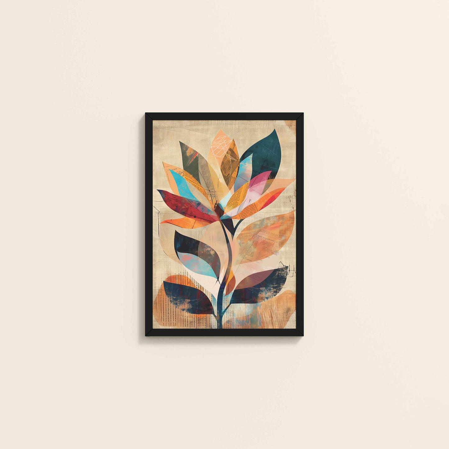 Wall View of Abstract Nature – Minimalist Boho Plant Art & Wall Decor in Black Color Frame