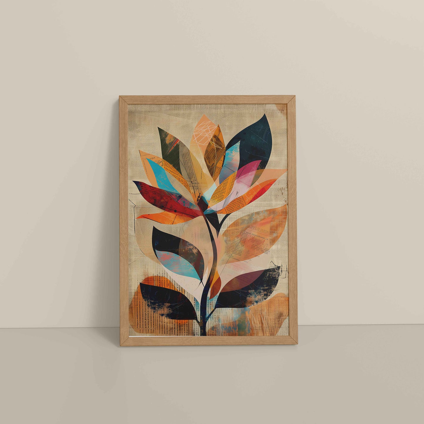 Floor View of Abstract Nature – Minimalist Boho Plant Art & Wall Decor in Natrual Color Frame