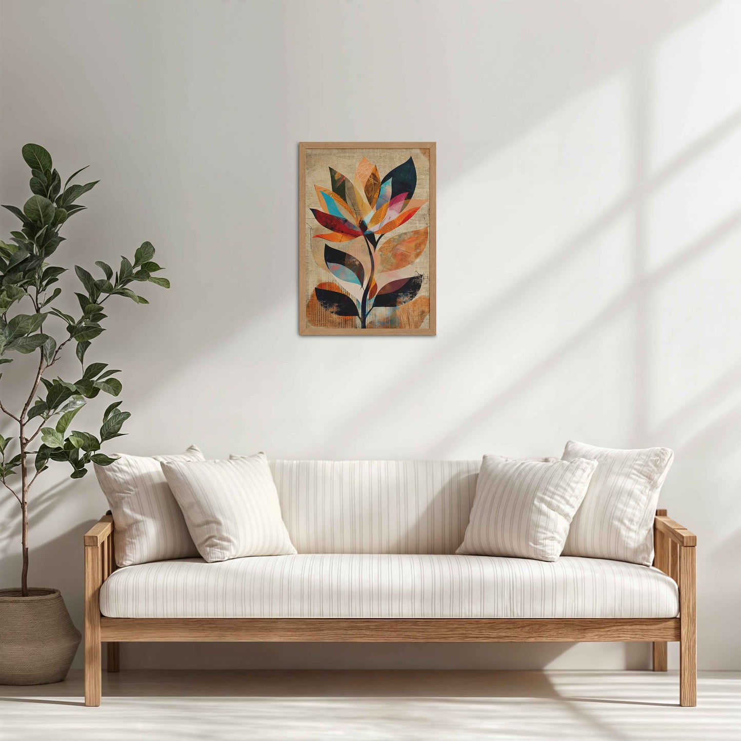 Living Room Cabinet Table Preview of Abstract Nature – Minimalist Boho Plant Art & Wall Decor in Natrual Color Frame