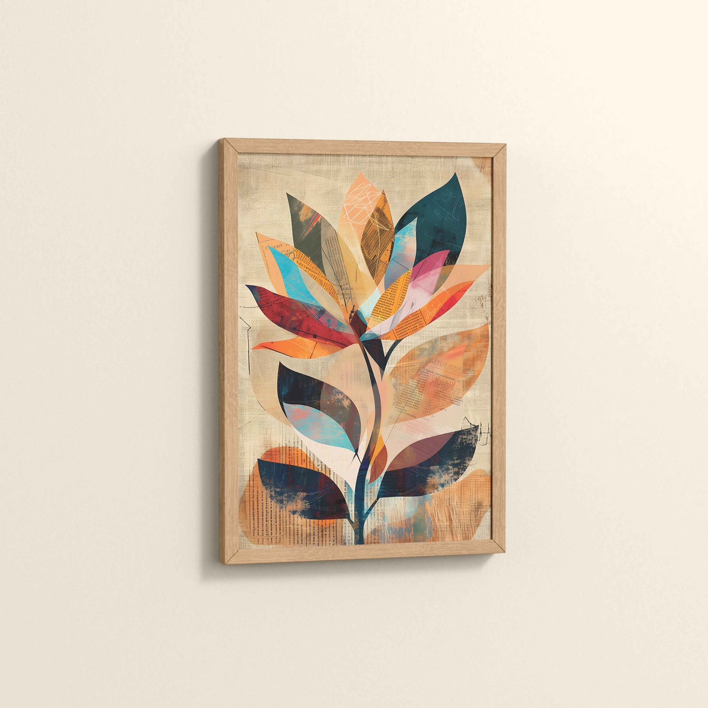 Side View of Abstract Nature – Minimalist Boho Plant Art & Wall Decor in Natrual Color Frame