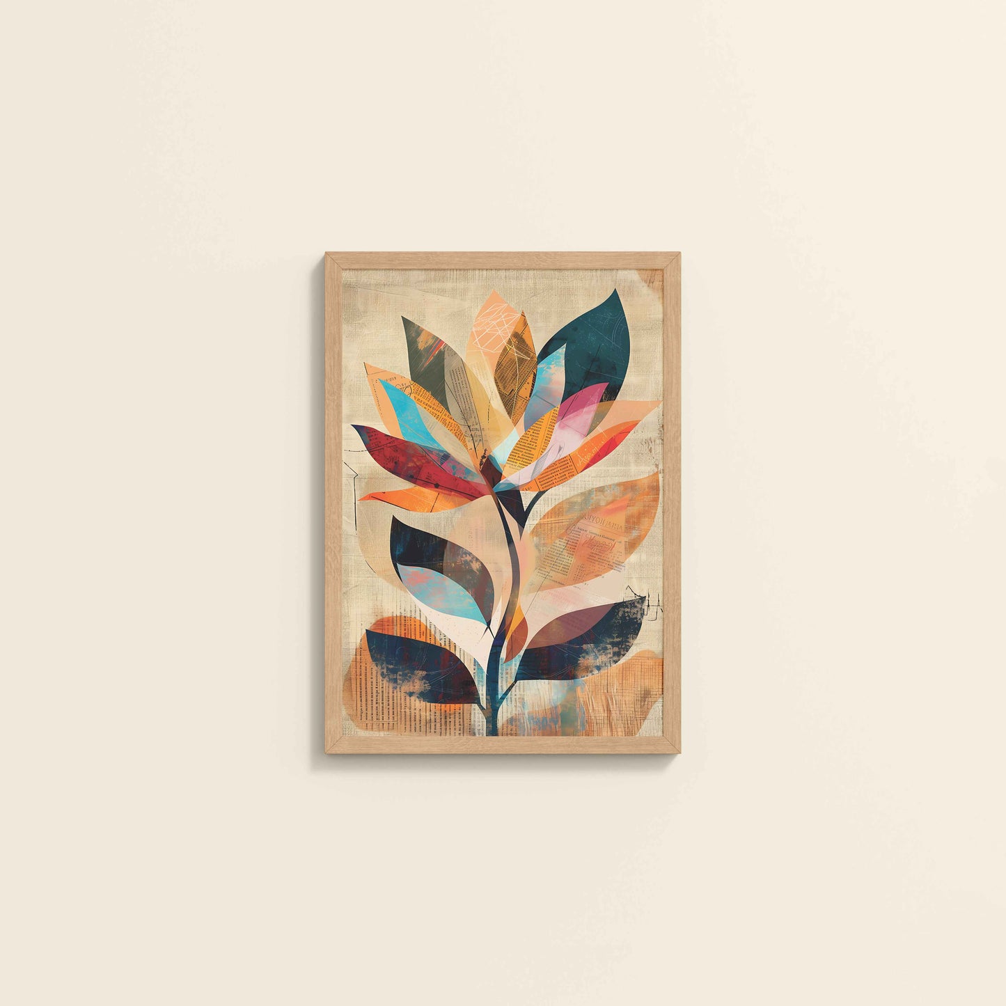 Wall View of Abstract Nature – Minimalist Boho Plant Art & Wall Decor in Natrual Color Frame