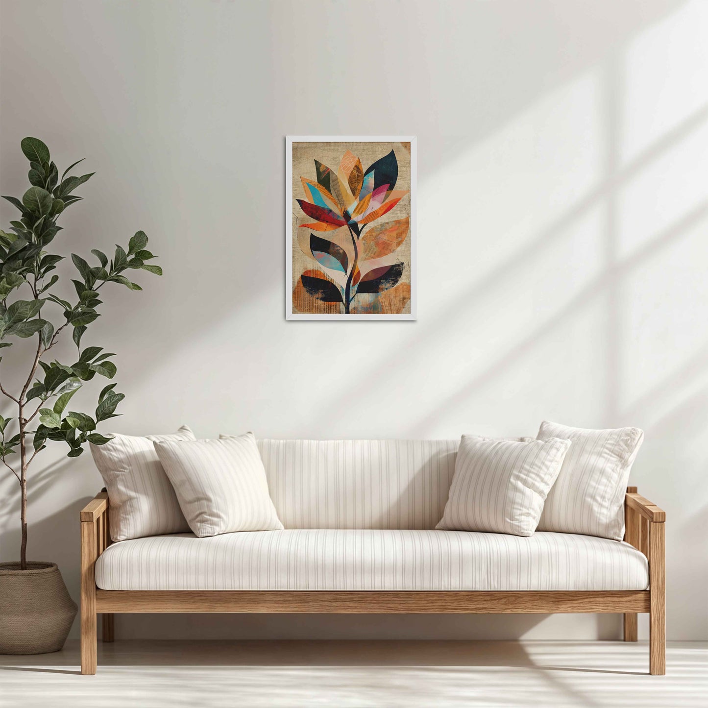 Living Room Cabinet Table Preview of Abstract Nature – Minimalist Boho Plant Art & Wall Decor in White Color Frame