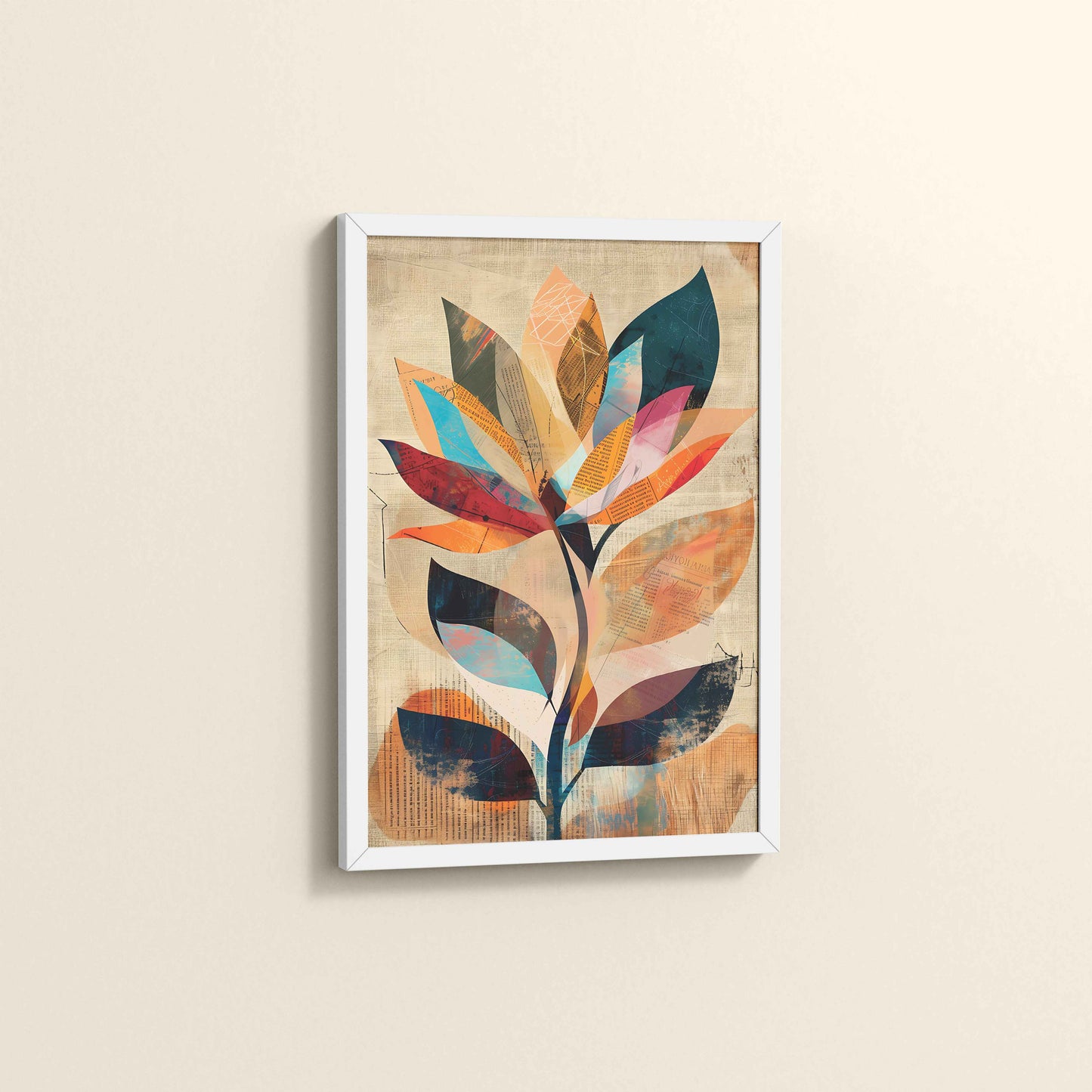 Side View of Abstract Nature – Minimalist Boho Plant Art & Wall Decor in White Color Frame
