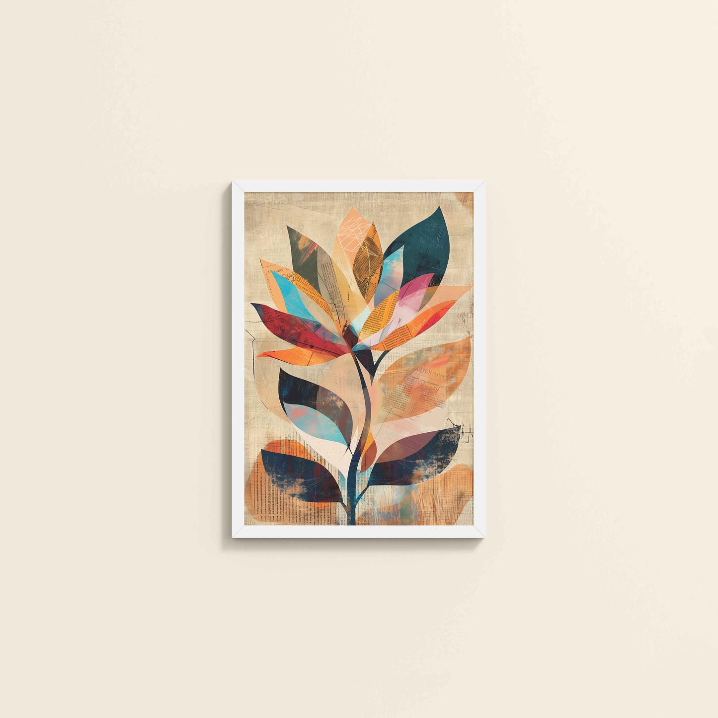 Wall View of Abstract Nature – Minimalist Boho Plant Art & Wall Decor in White Color Frame