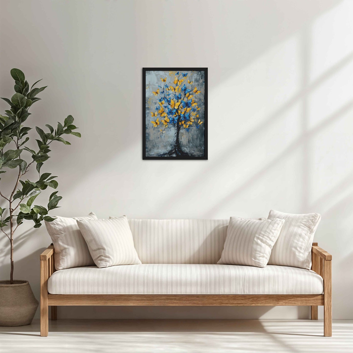 Living Room Cabinet Table Preview of Tree of Colorful Butterflies – Abstract Art Painting in Black Color Frame