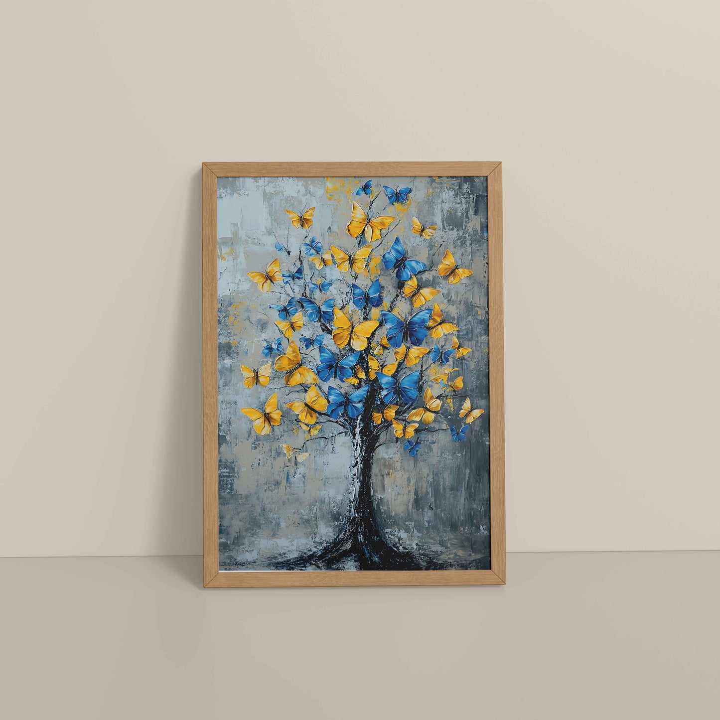 Floor View of Tree of Colorful Butterflies – Abstract Art Painting in Natrual Color Frame