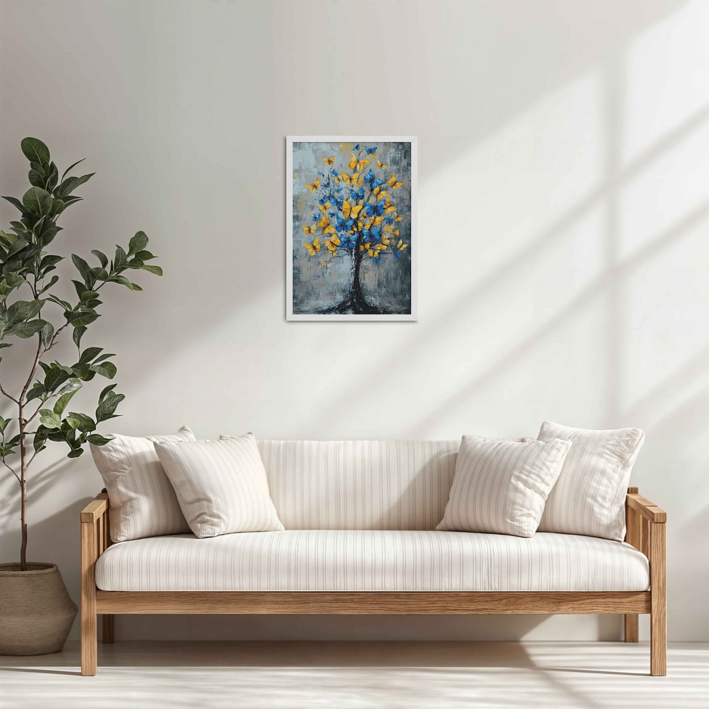 Living Room Cabinet Table Preview of Tree of Colorful Butterflies – Abstract Art Painting in White Color Frame