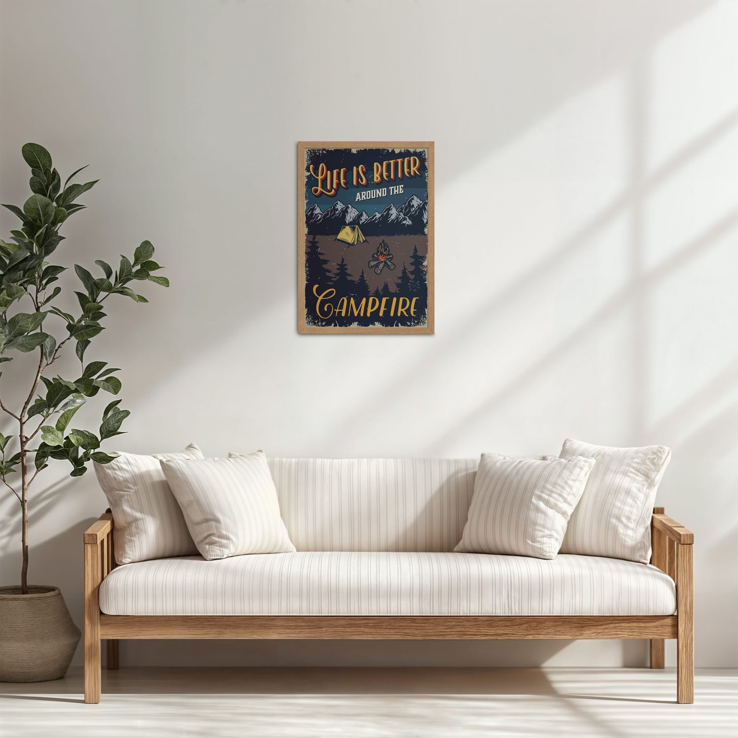Living Room Cabinet Table Preview of Life is Better Around the Campfire Wall Art Decor in Natrual Color Frame