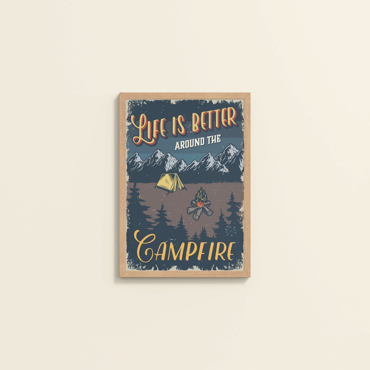 Wall View of Life is Better Around the Campfire Wall Art Decor in Natrual Color Frame