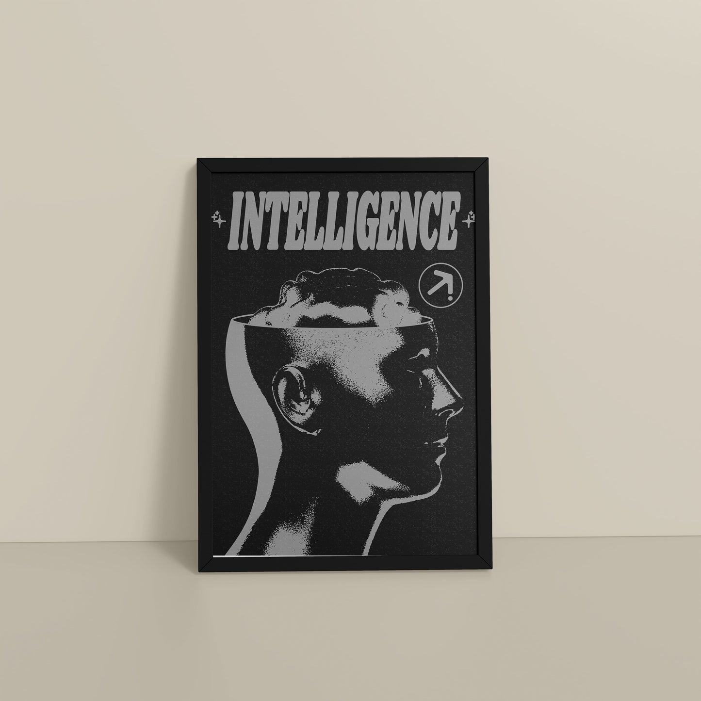 Floor View of Retro Vision – Brain & Head Intelligence Wall Art in Black Color Frame