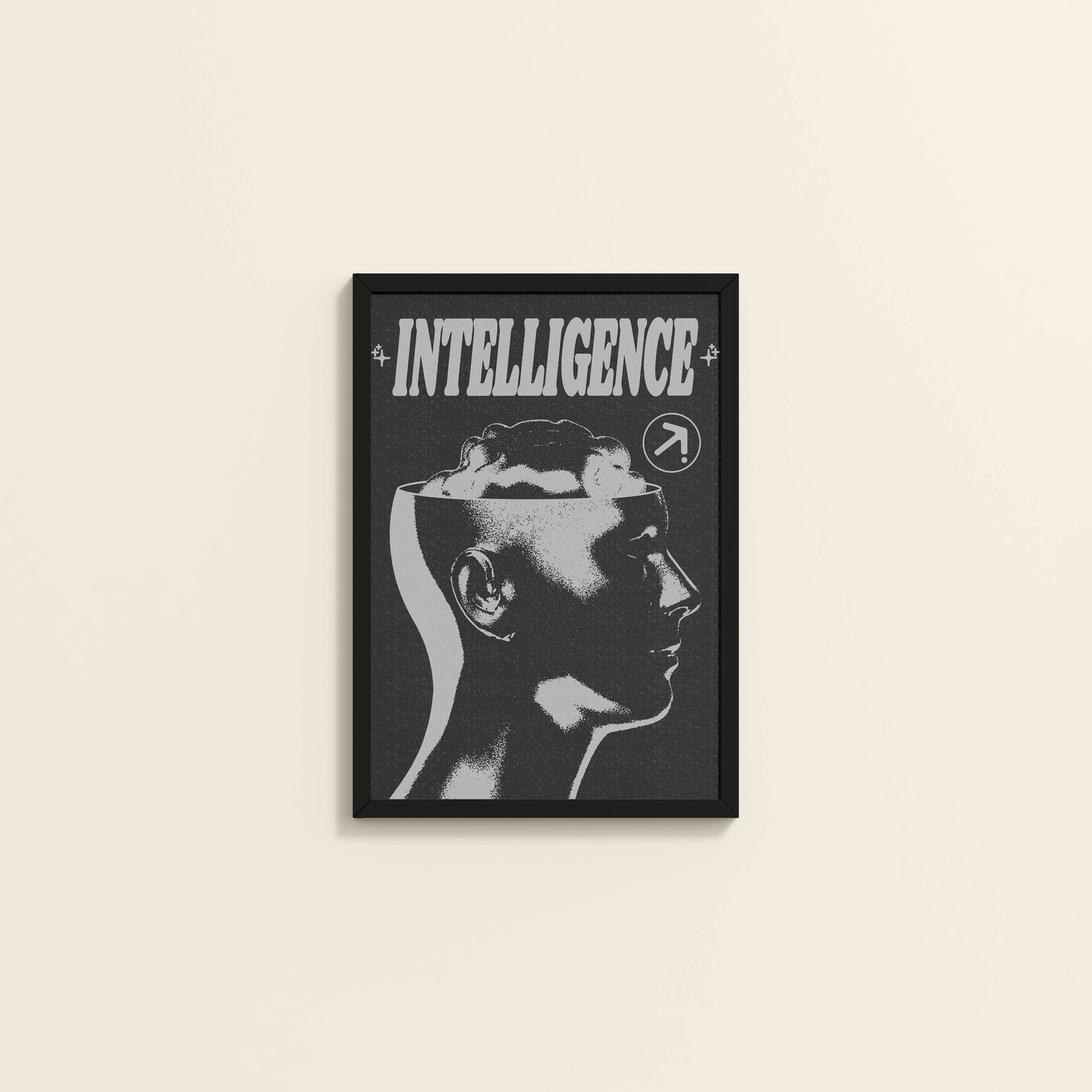 Wall View of Retro Vision – Brain & Head Intelligence Wall Art in Black Color Frame