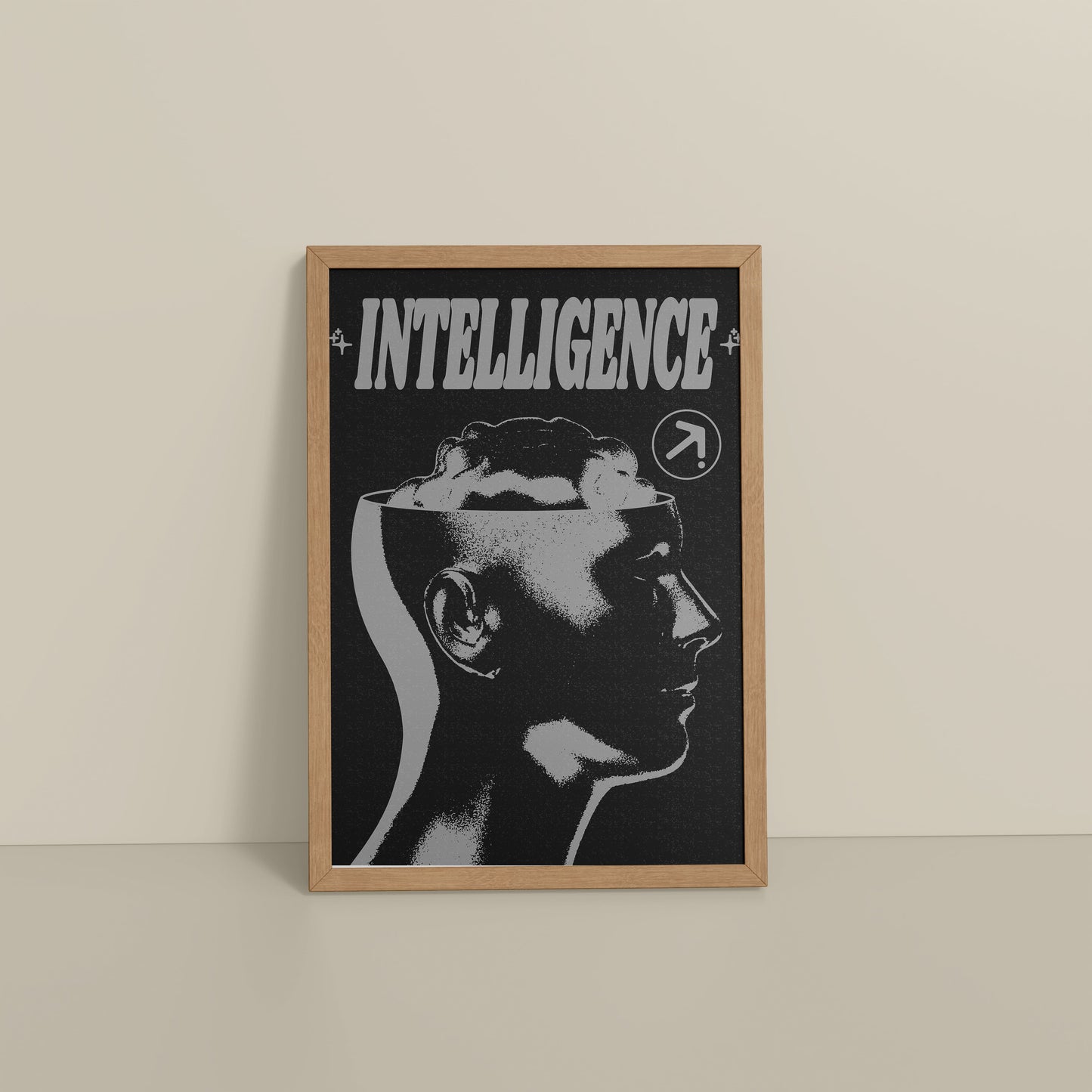 Floor View of Retro Vision – Brain & Head Intelligence Wall Art in Natrual Color Frame