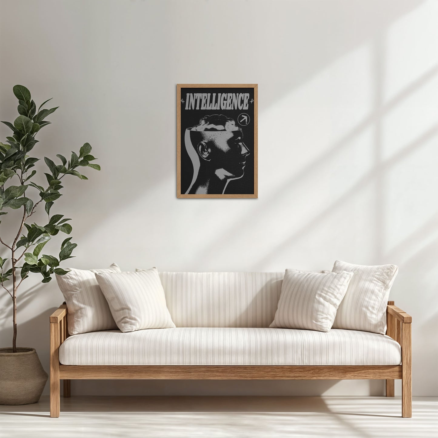 Living Room Cabinet Table Preview of Retro Vision – Brain & Head Intelligence Wall Art in Natrual Color Frame