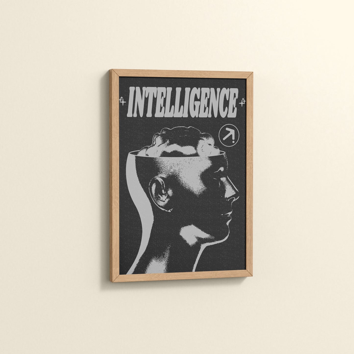 Side View of Retro Vision – Brain & Head Intelligence Wall Art in Natrual Color Frame