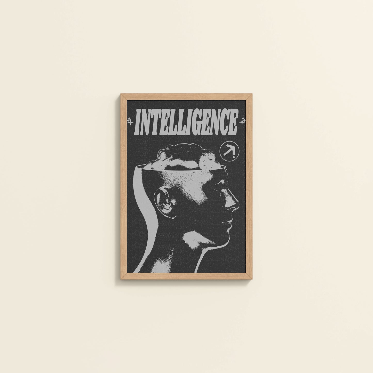 Wall View of Retro Vision – Brain & Head Intelligence Wall Art in Natrual Color Frame