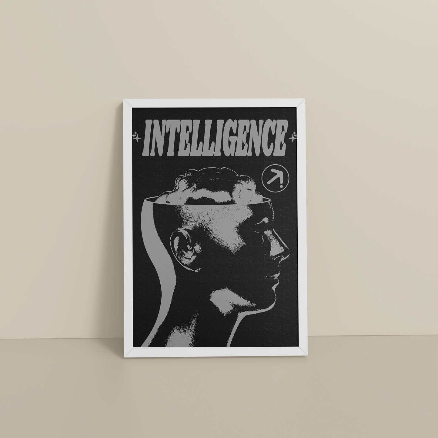 Floor View of Retro Vision – Brain & Head Intelligence Wall Art in White Color Frame