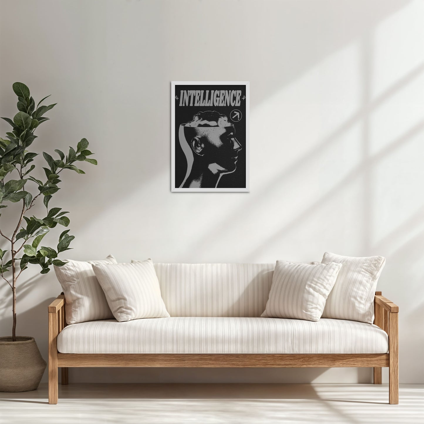 Living Room Cabinet Table Preview of Retro Vision – Brain & Head Intelligence Wall Art in White Color Frame