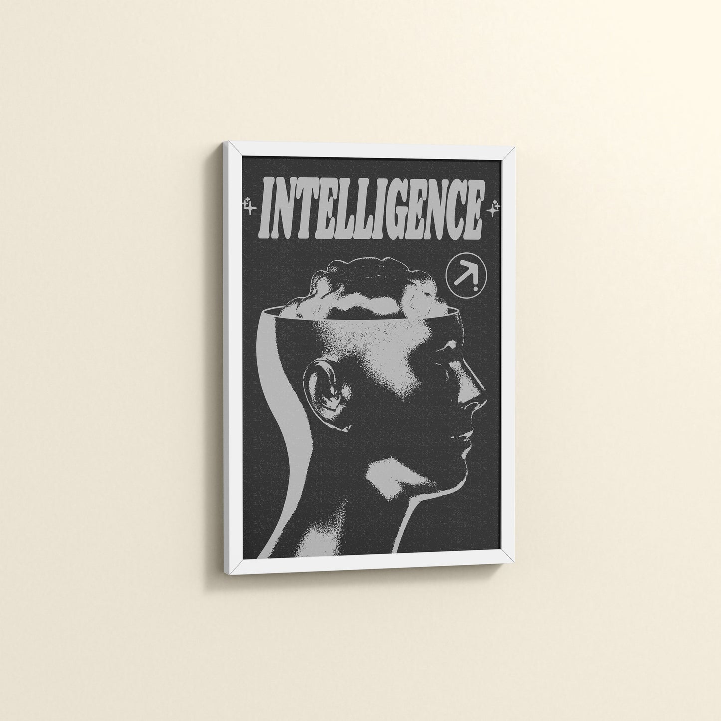 Side View of Retro Vision – Brain & Head Intelligence Wall Art in White Color Frame