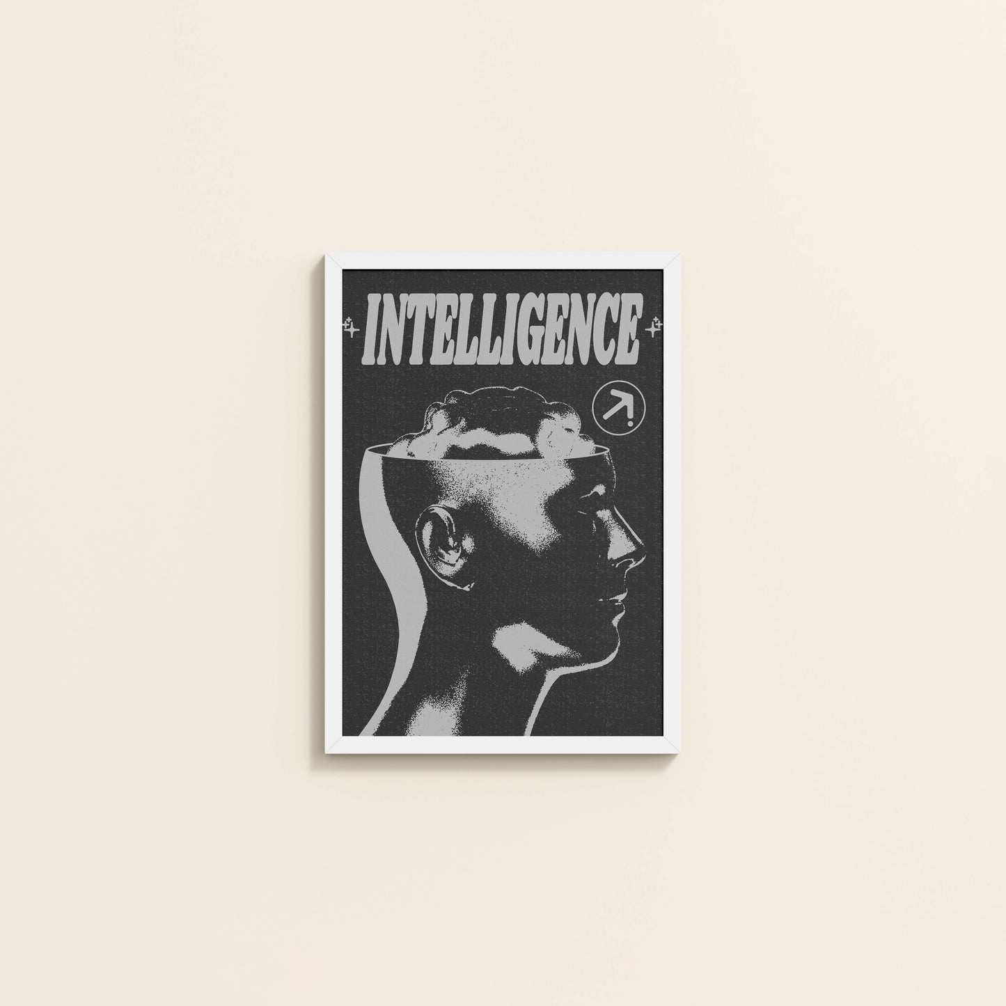 Wall View of Retro Vision – Brain & Head Intelligence Wall Art in White Color Frame
