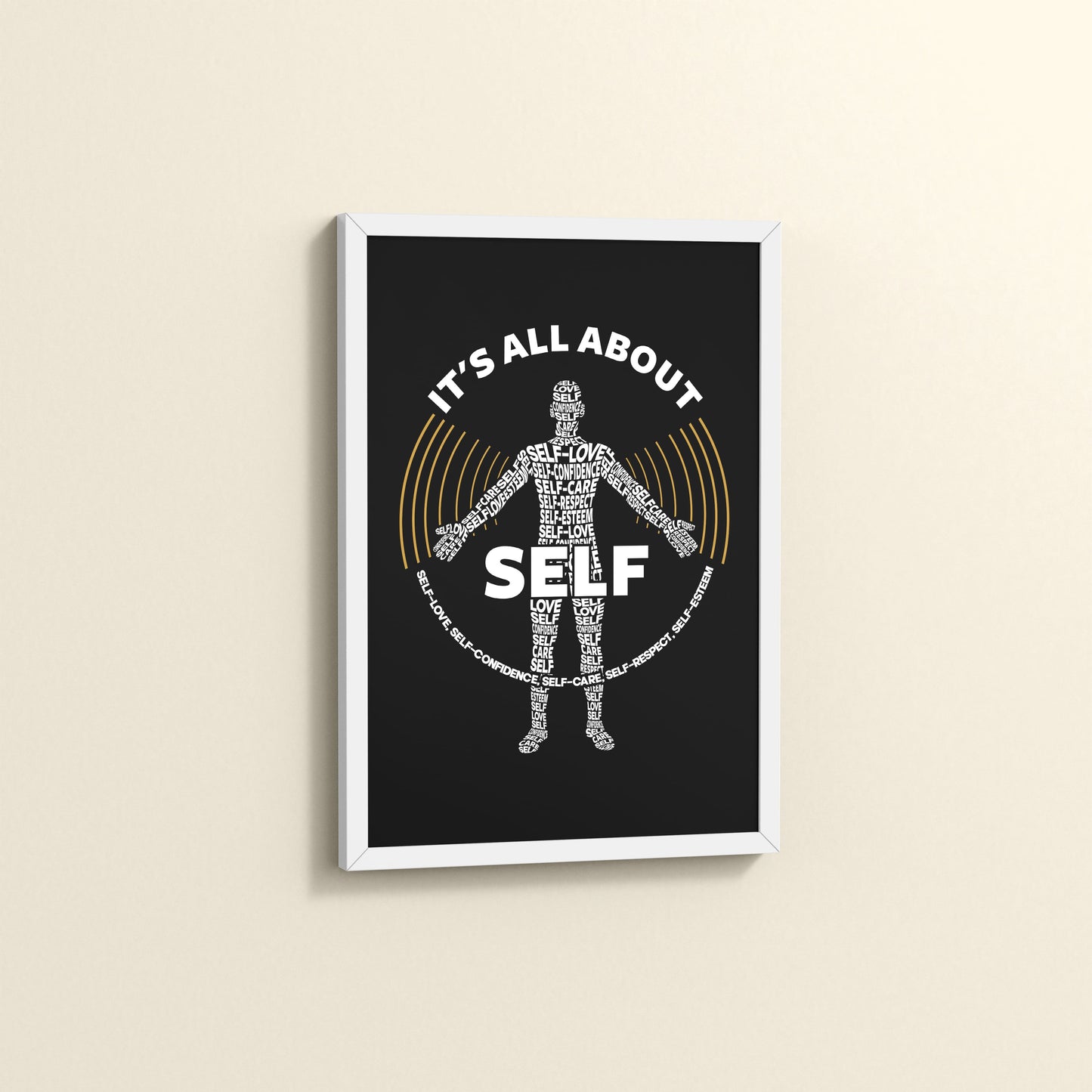 Side View of Inner Focus – It's All About Self Motivational Quote Wall Frame in White Color Frame