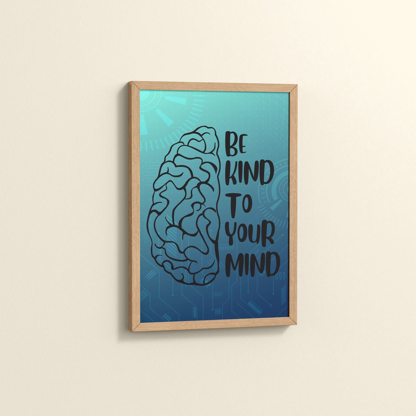 Side View of Be Kind to Your Mind – Inspirational Wall Decor in Natrual Color Frame
