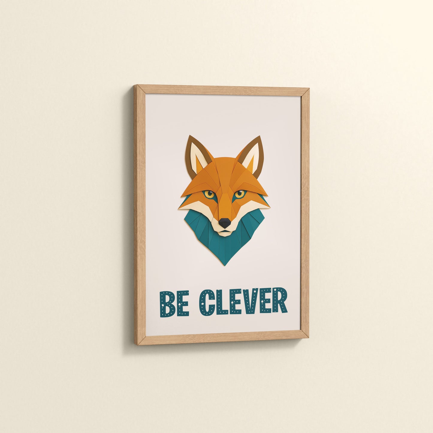 Side View of Be Clever Like a Fox – Motivational Wall Decor in Natrual Color Frame