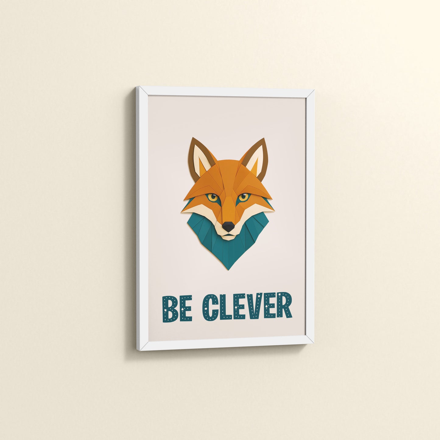 Side View of Be Clever Like a Fox – Motivational Wall Decor in White Color Frame