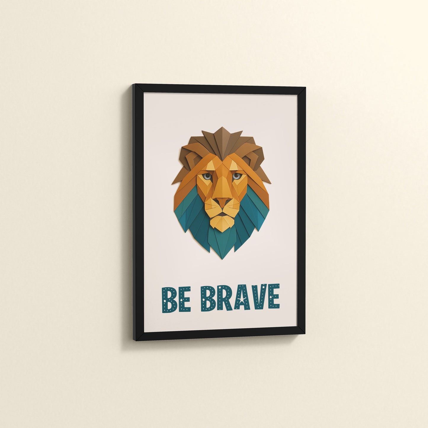 Side View of Be Brave Like a Lion Wall Art in Black Color Frame