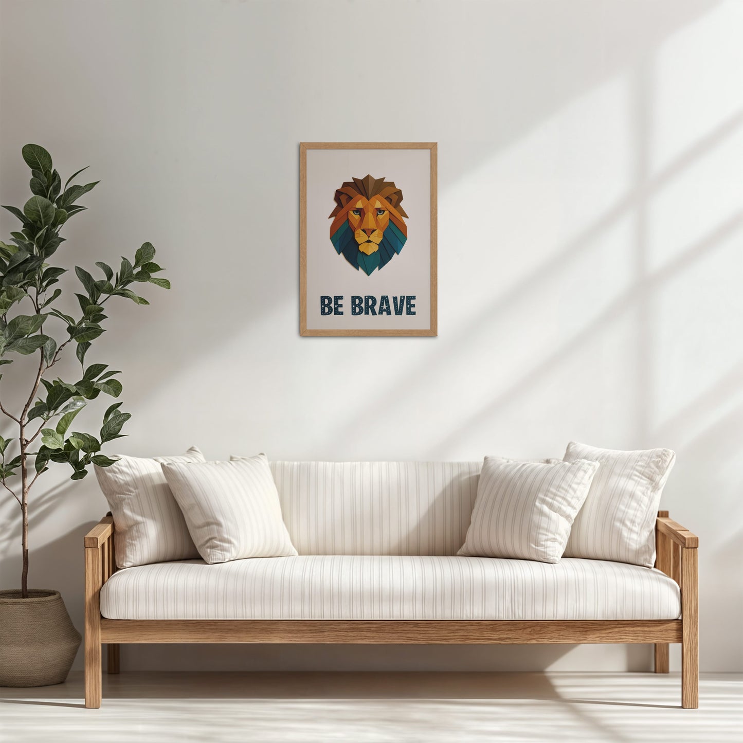 Living Room Cabinet Table Preview of Be Brave Like a Lion Wall Art in Natrual Color Frame