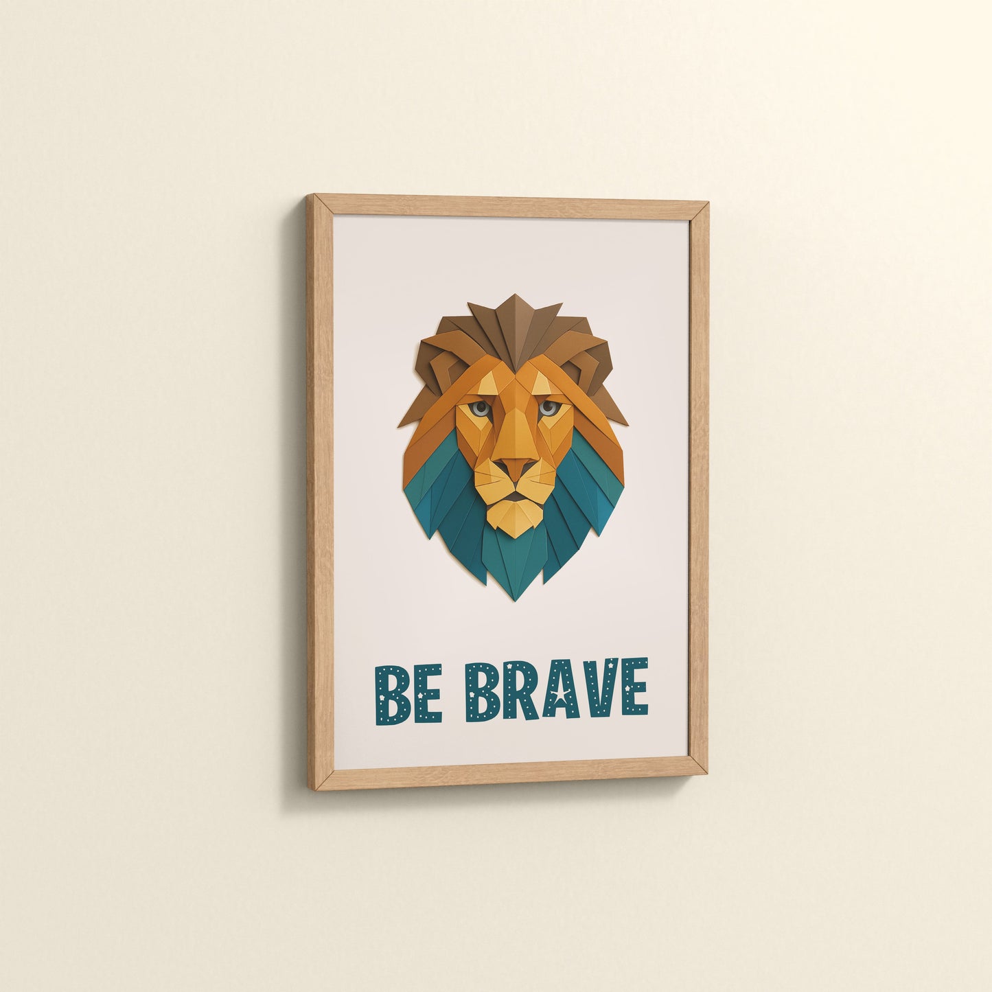 Side View of Be Brave Like a Lion Wall Art in Natrual Color Frame