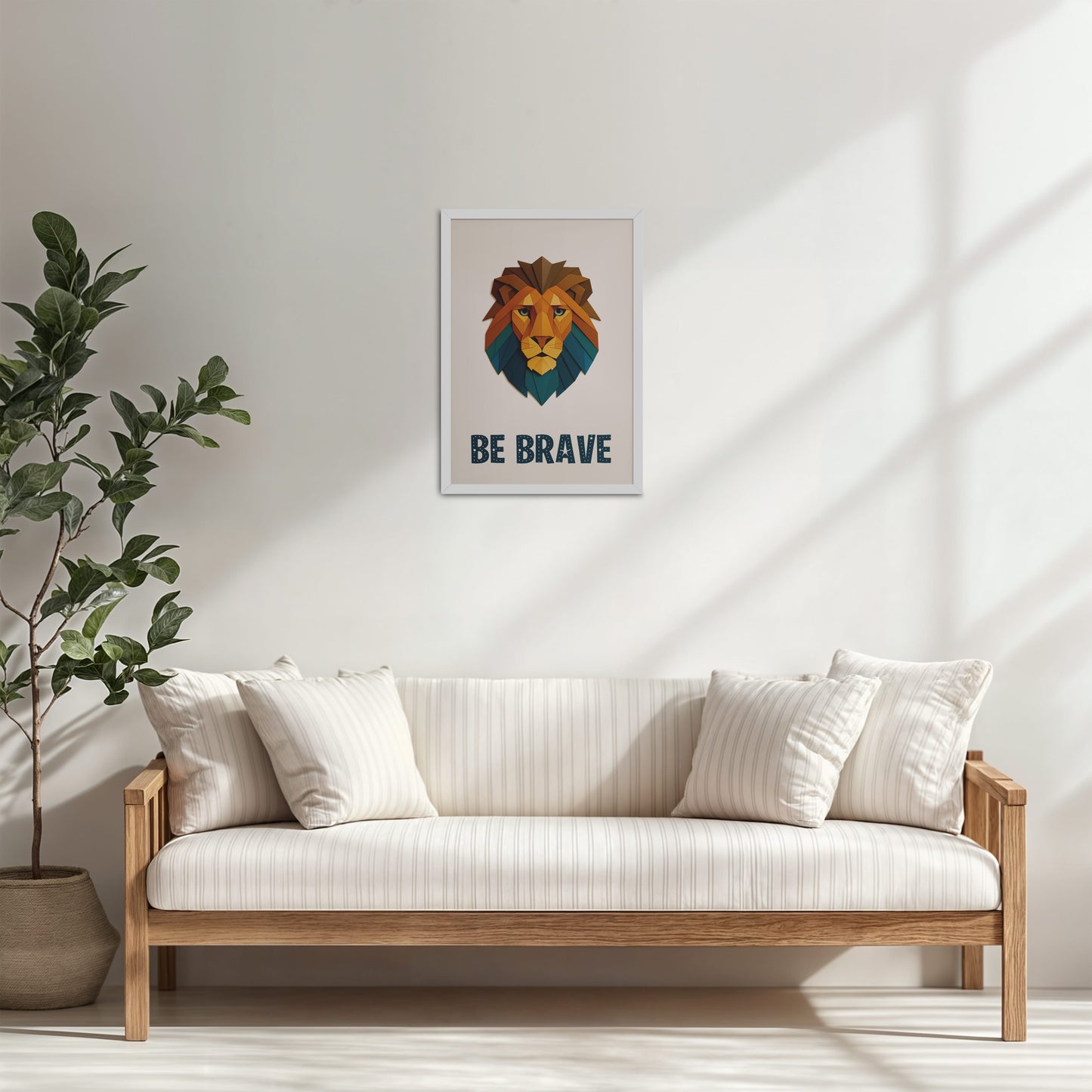 Living Room Cabinet Table Preview of Be Brave Like a Lion Wall Art in White Color Frame
