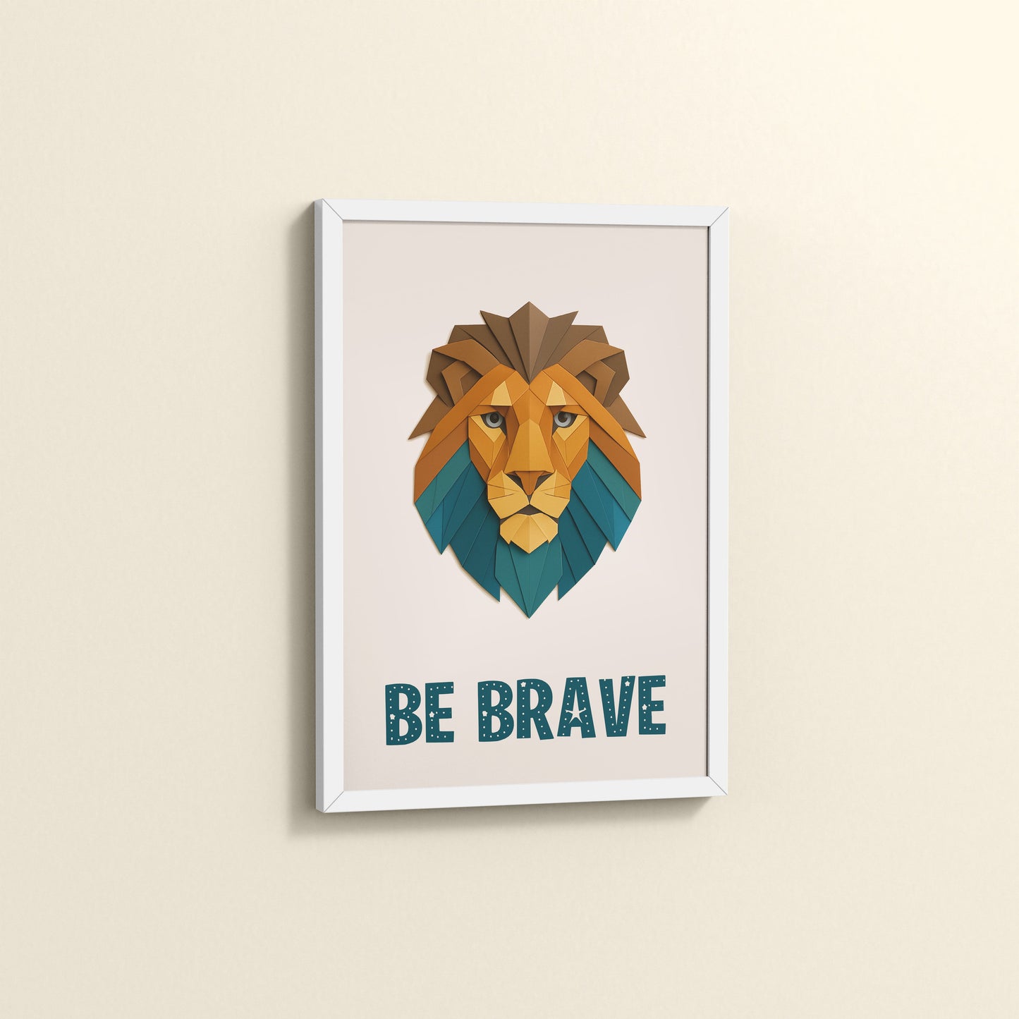 Side View of Be Brave Like a Lion Wall Art in White Color Frame
