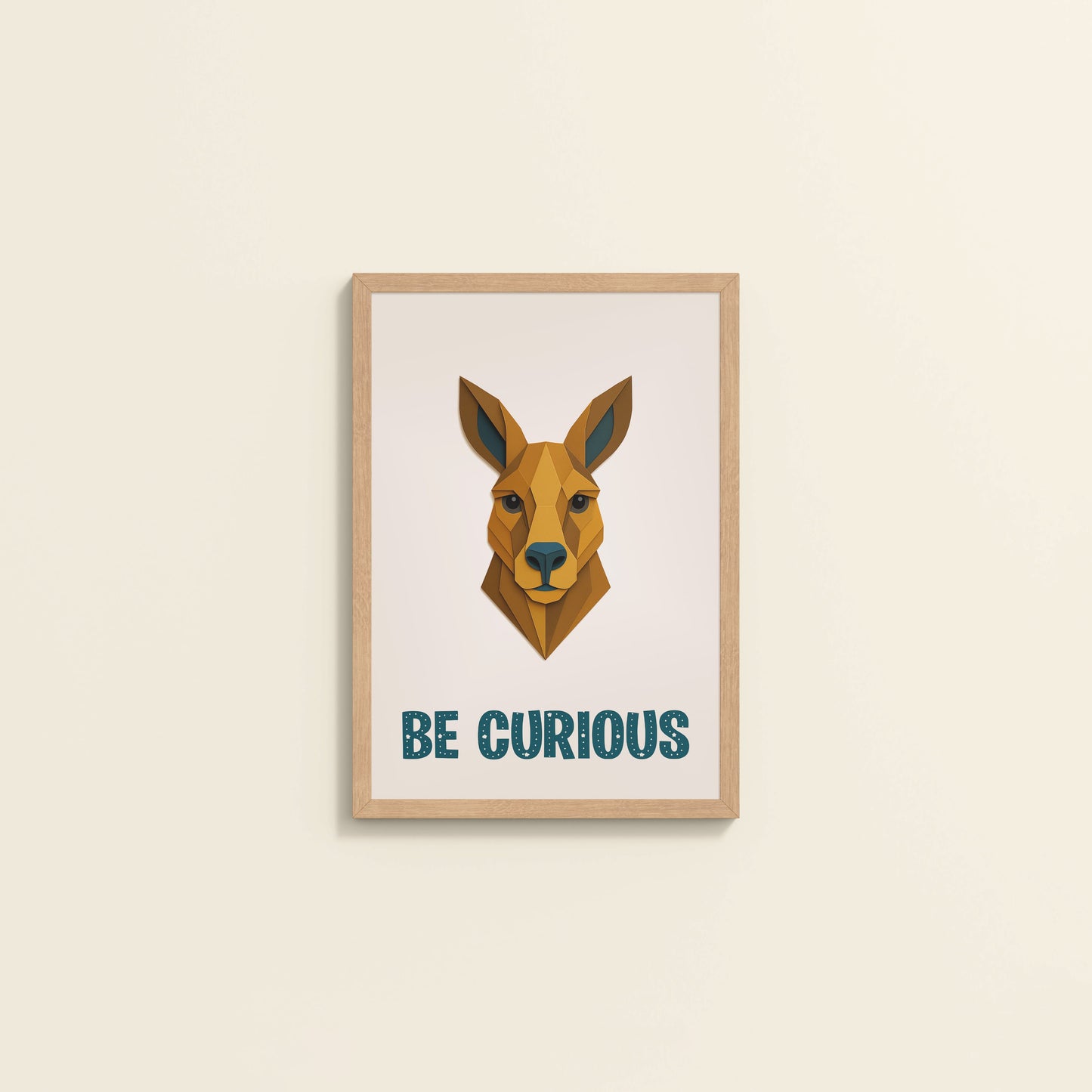 Wall View of Be Curious Like a Kangaroo Photo Frame in Natrual Color Frame