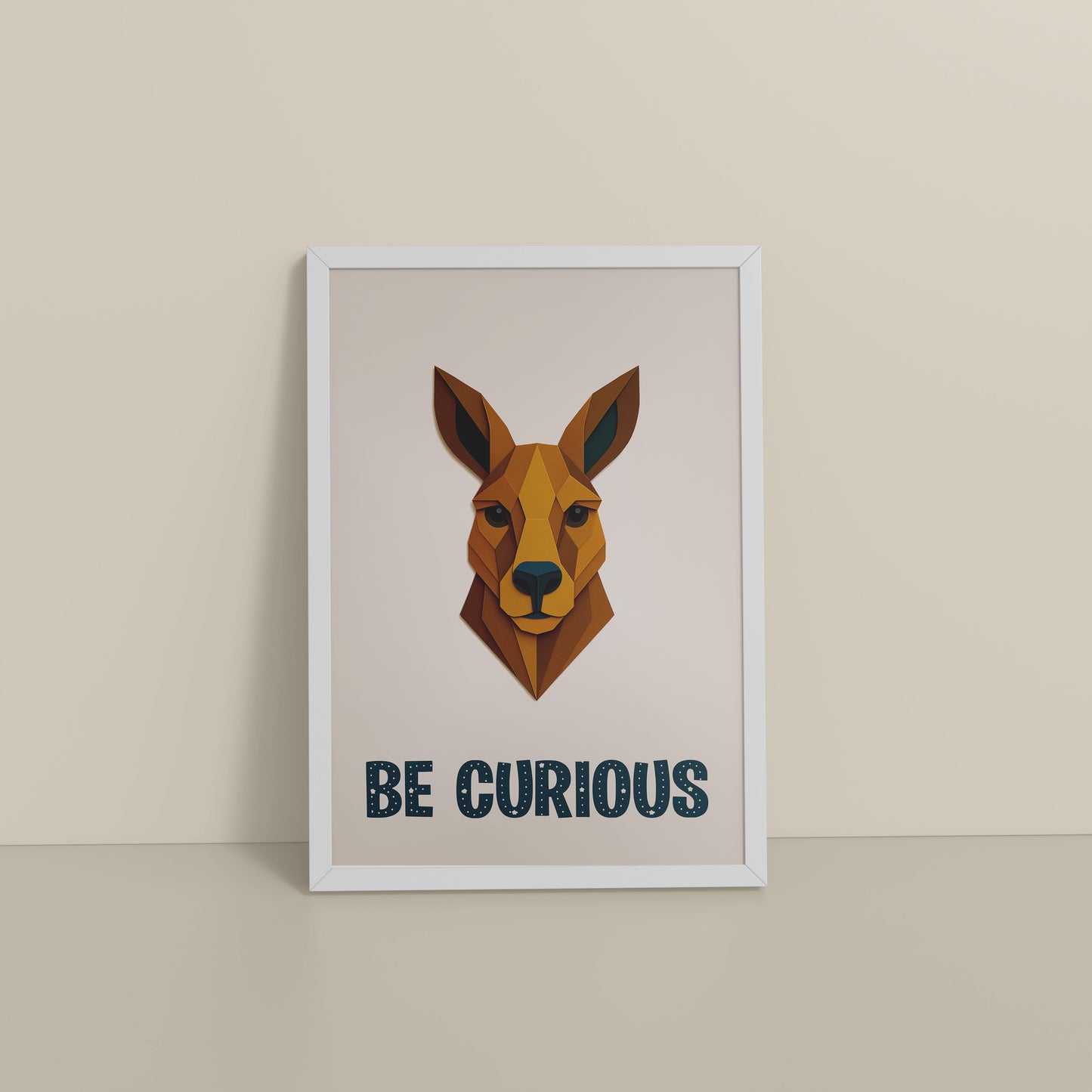 Floor View of Be Curious Like a Kangaroo Photo Frame in White Color Frame