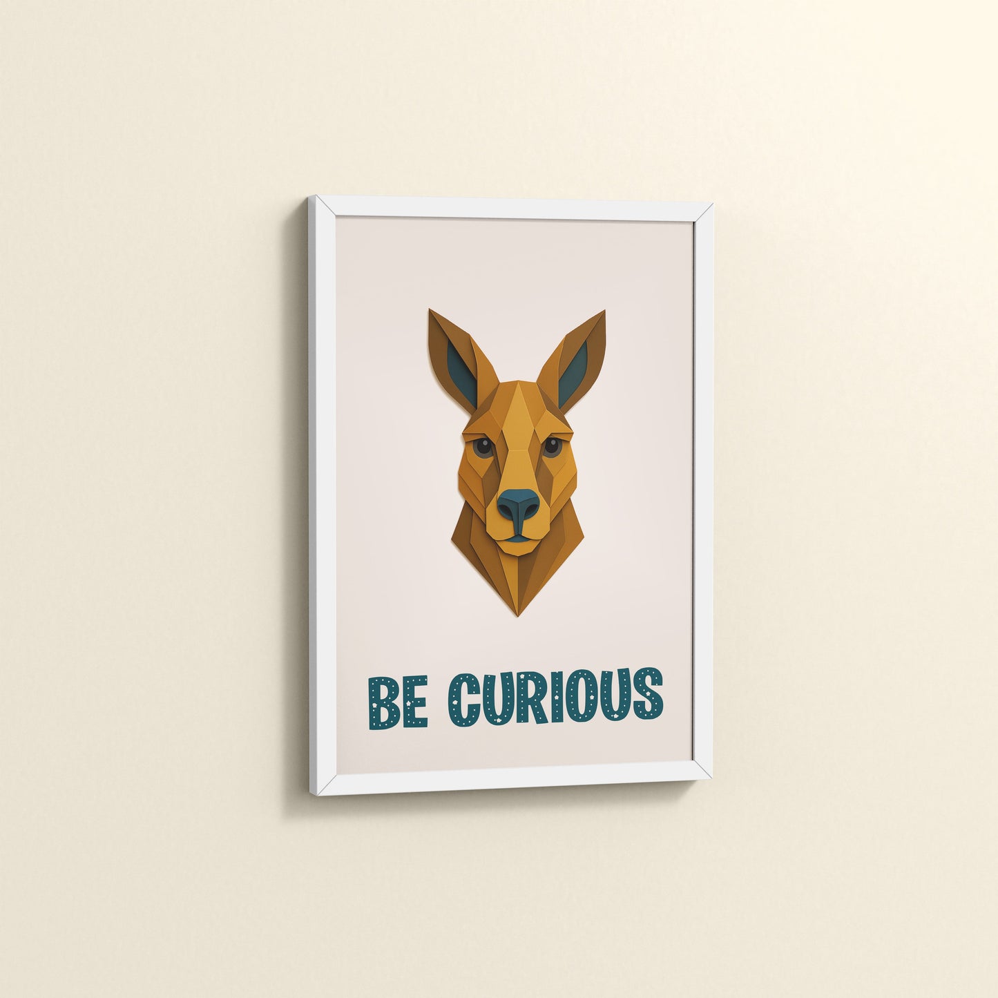 Side View of Be Curious Like a Kangaroo Photo Frame in White Color Frame