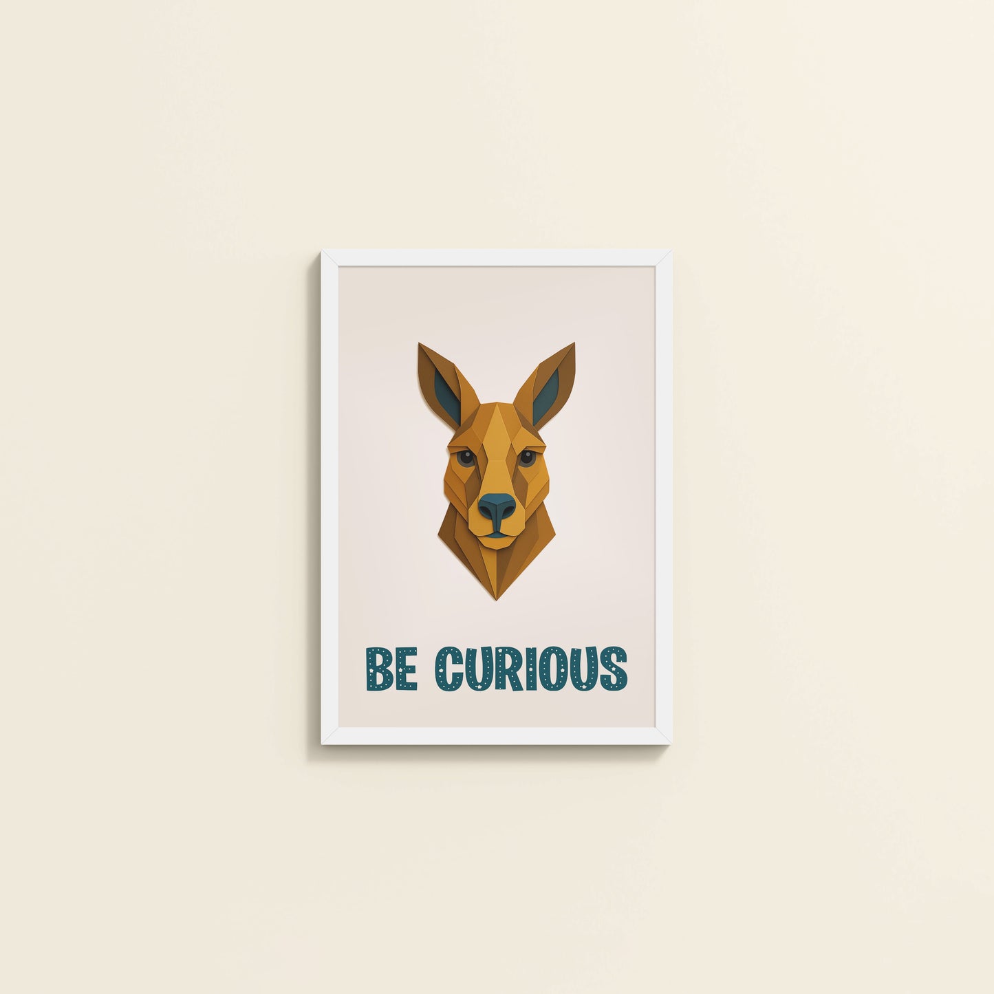 Wall View of Be Curious Like a Kangaroo Photo Frame in White Color Frame