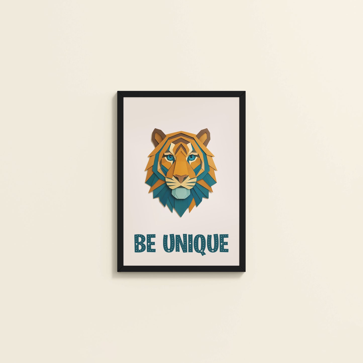 Wall View of Be Unique Geometric Tiger Wall Art Frame in Black Color Frame