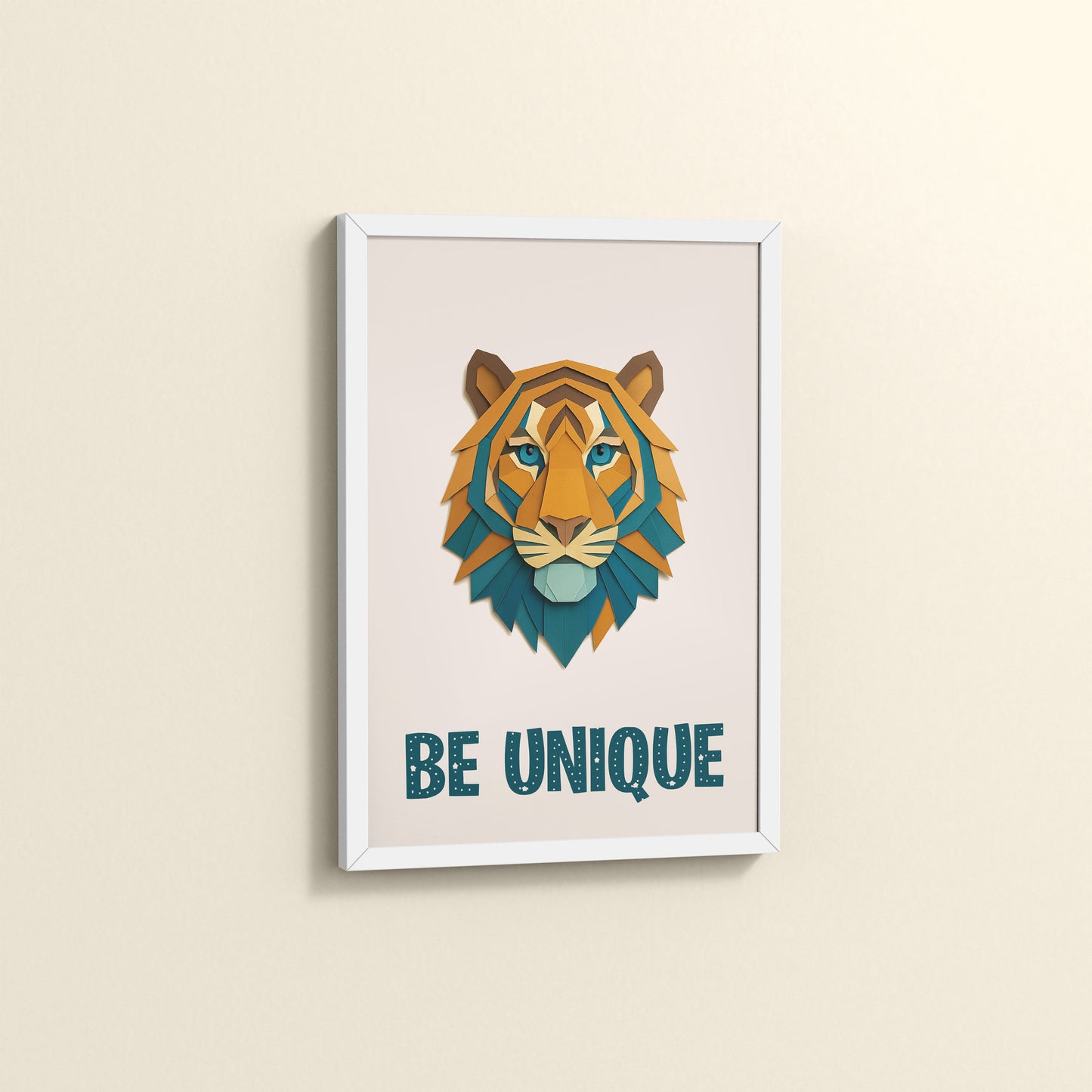Side View of Be Unique Geometric Tiger Wall Art Frame in White Color Frame
