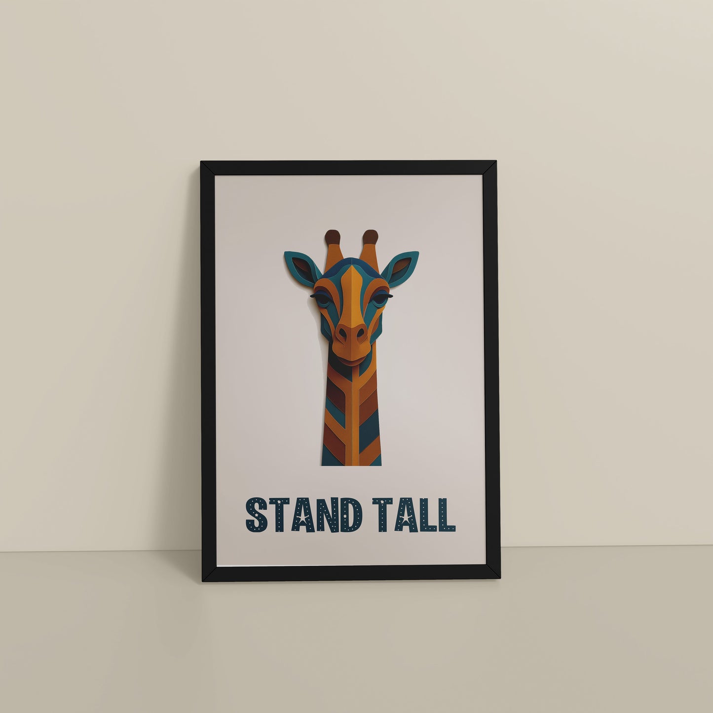 Floor View of Stand Tall Inspirational Giraffe Wall Decor in Black Color Frame